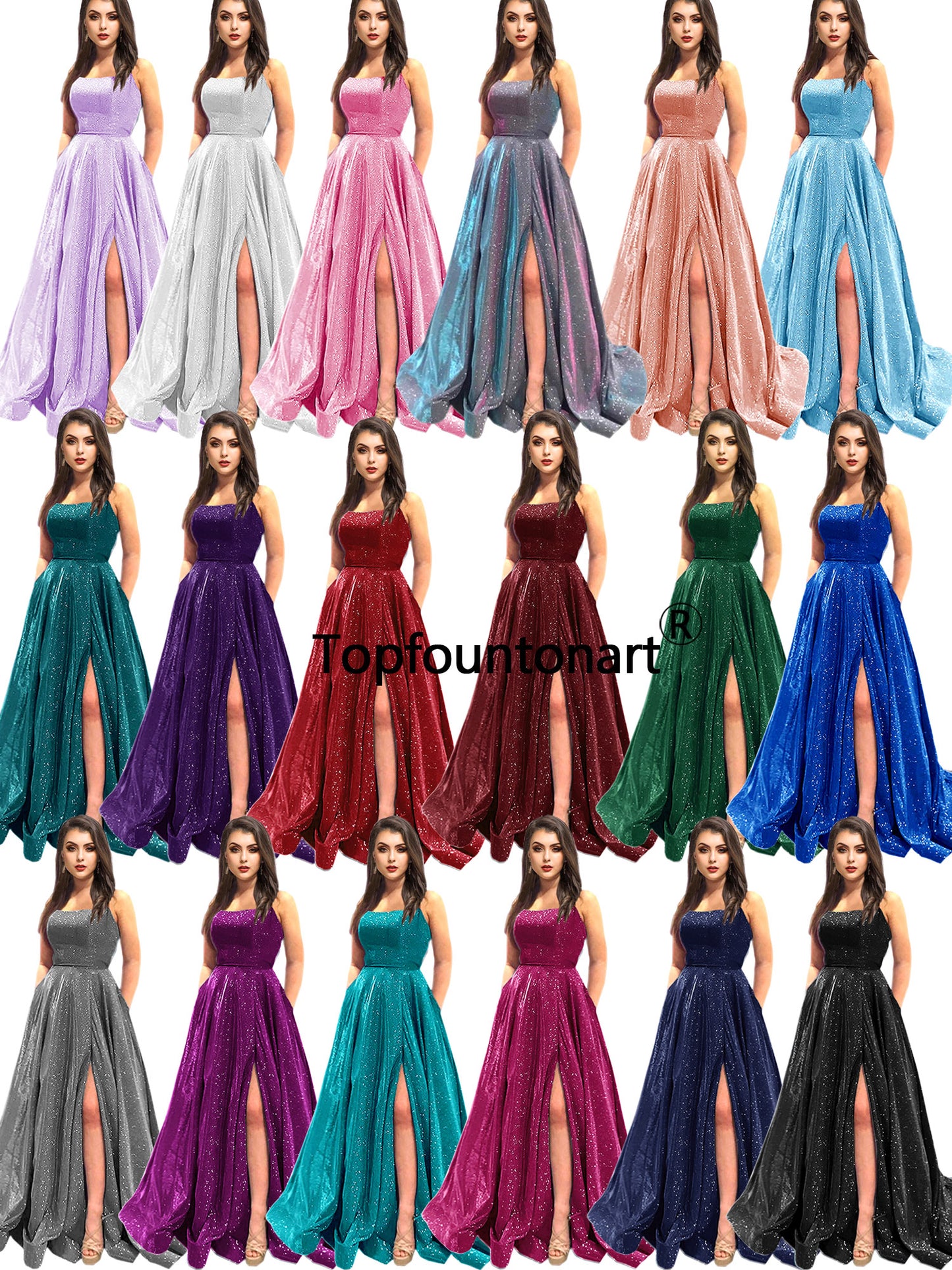 Women's Long Dress Glitter Bateau/Boat Slits Fashion Long Sleeveless Slit Party Dress GD100025