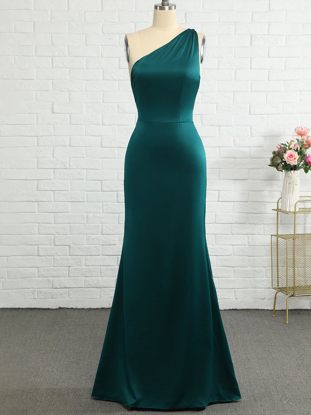 Stretch Satin A-Line One Shoulder Sleeveless Bridesmaid Dress-F0313029