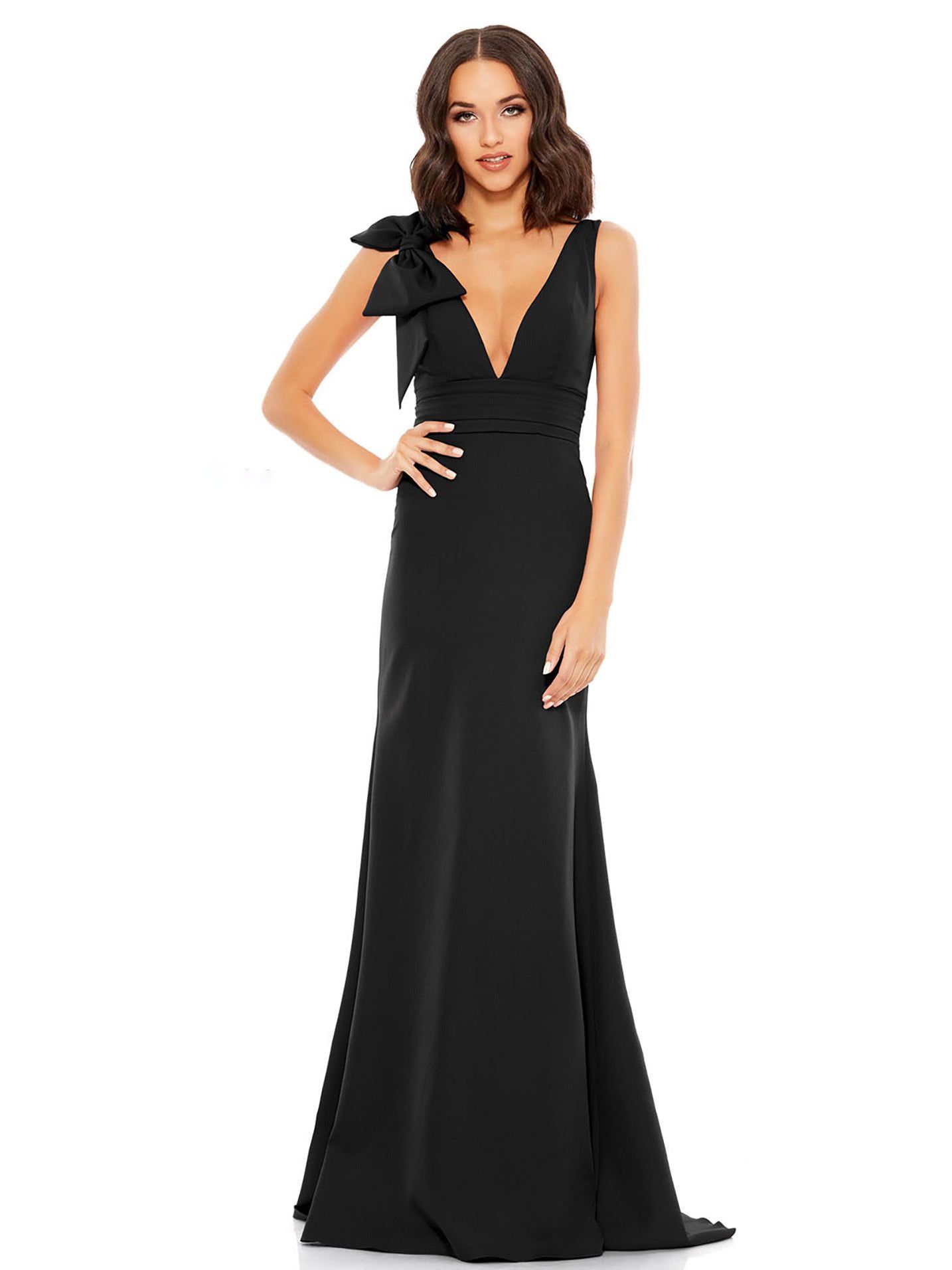 Women's Long Dress V-neck Long Sleeveless  Party Dress With Bow G2071