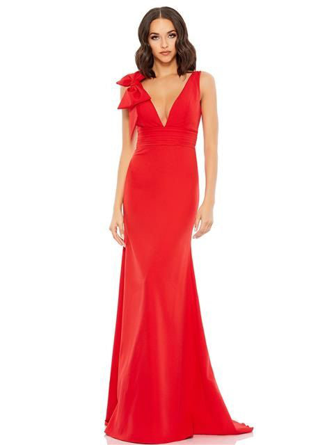 Women's Long Dress V-neck Long Sleeveless  Party Dress With Bow G2071