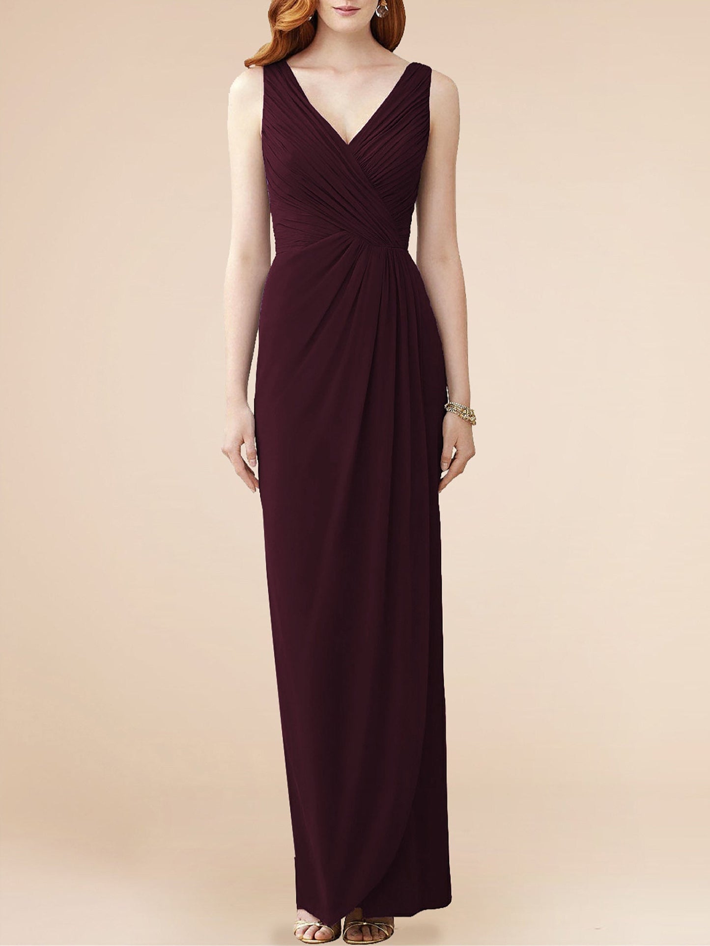 Chiffon V-Neck Sleeveless Bridesmaid Dress| Plus Size | 60+ Colors