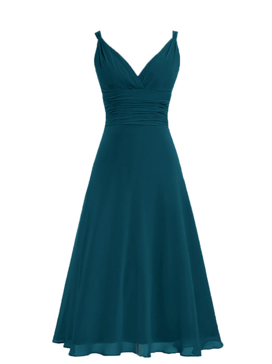 Chiffon V-Neck Cap Sleeves Bridesmaid Dress| Plus Size | 60+ Colors