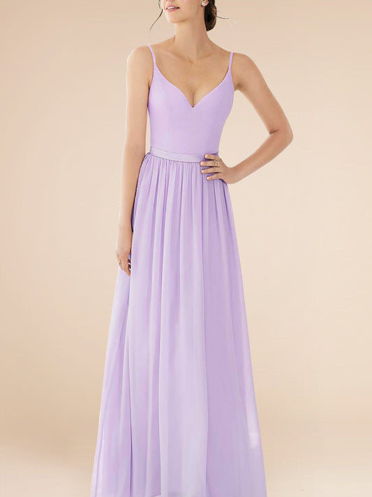 Chiffon Spaghetti Straps Sleeveless Bridesmaid Dress| Plus Size | 60+ Colors