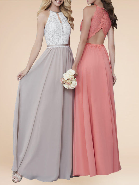 Chiffon Halter Sleeveless Bridesmaid Dress| Plus Size | 60+ Colors