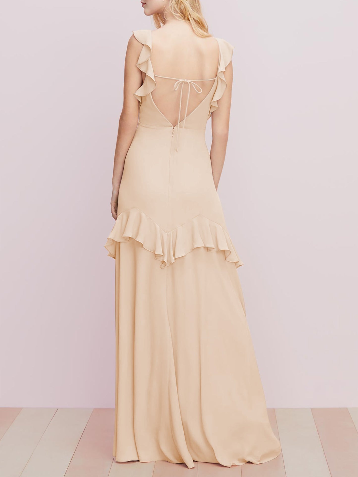 Chiffon Scoop Neck Short Sleeves Bridesmaid Dress| Plus Size | 60+ Colors