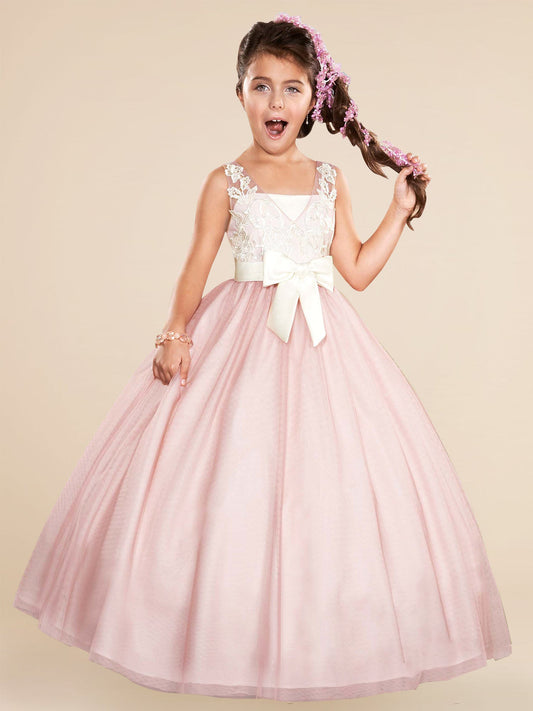 Lace A-Line V-Neck Sleeveless Flower Girl Dress-F500001