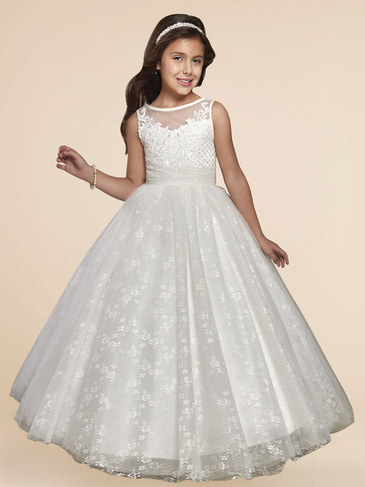 Lace A-Line Scoop Neck Sleeveless Flower Girl Dress-F500004