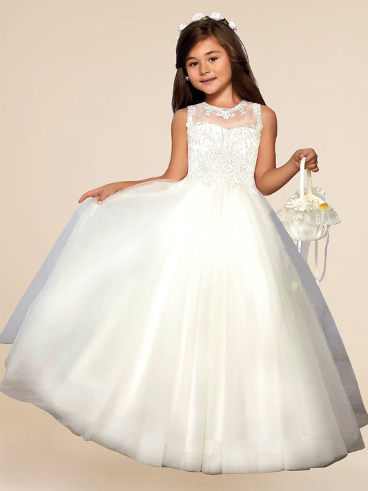 Lace A-Line Scoop Neck Sleeveless Flower Girl Dress-F500011