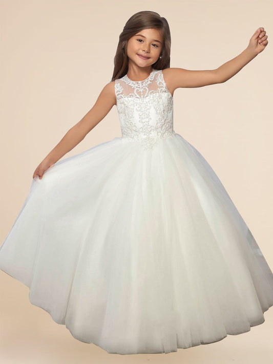 Lace A-Line Scoop Neck Sleeveless Flower Girl Dress-F500013