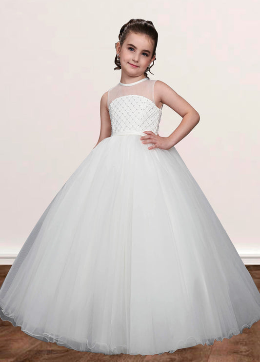 Lace A-Line Scoop Neck Sleeveless Flower Girl Dress-F500042