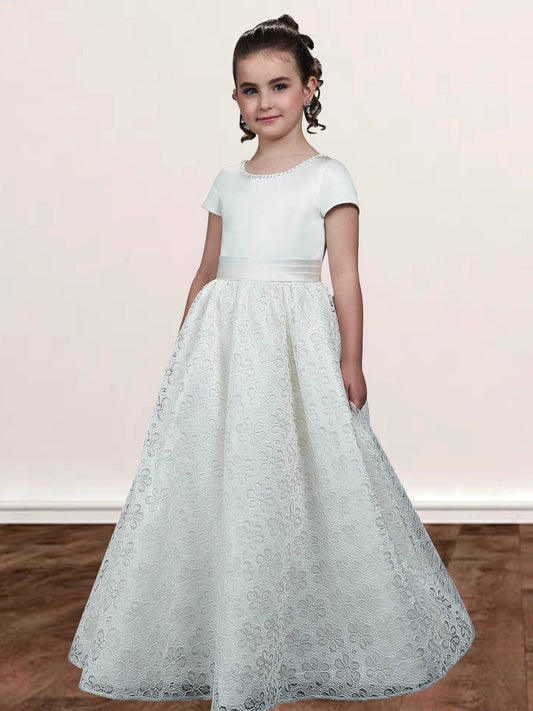 Lace A-Line Scoop Neck Sleeveless Flower Girl Dress-F500045