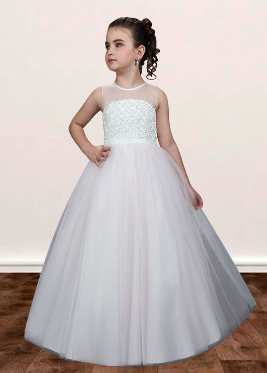 Lace A-Line Scoop Neck Sleeveless Flower Girl Dress-F500048