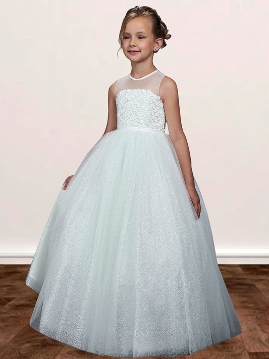 Lace A-Line Scoop Neck Sleeveless Flower Girl Dress-F500049