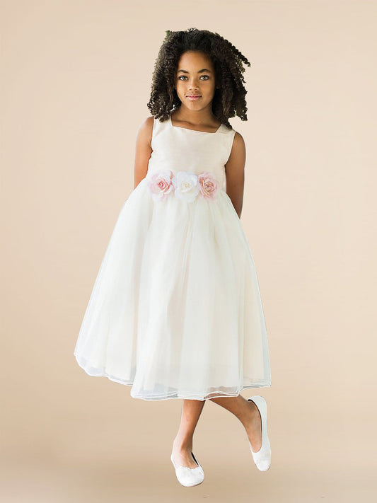 Satin A-Line Bateau/Boat Sleeveless Flower Girl Dress-F500054