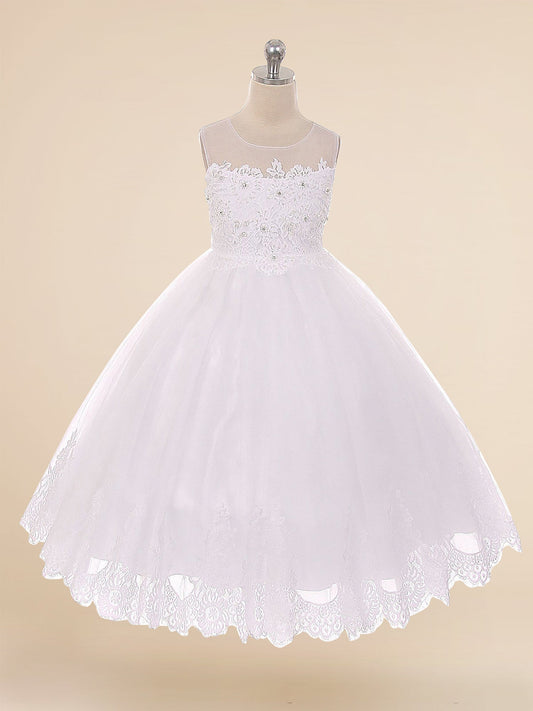 Lace A-Line Scoop Neck Sleeveless Flower Girl Dress-F500063