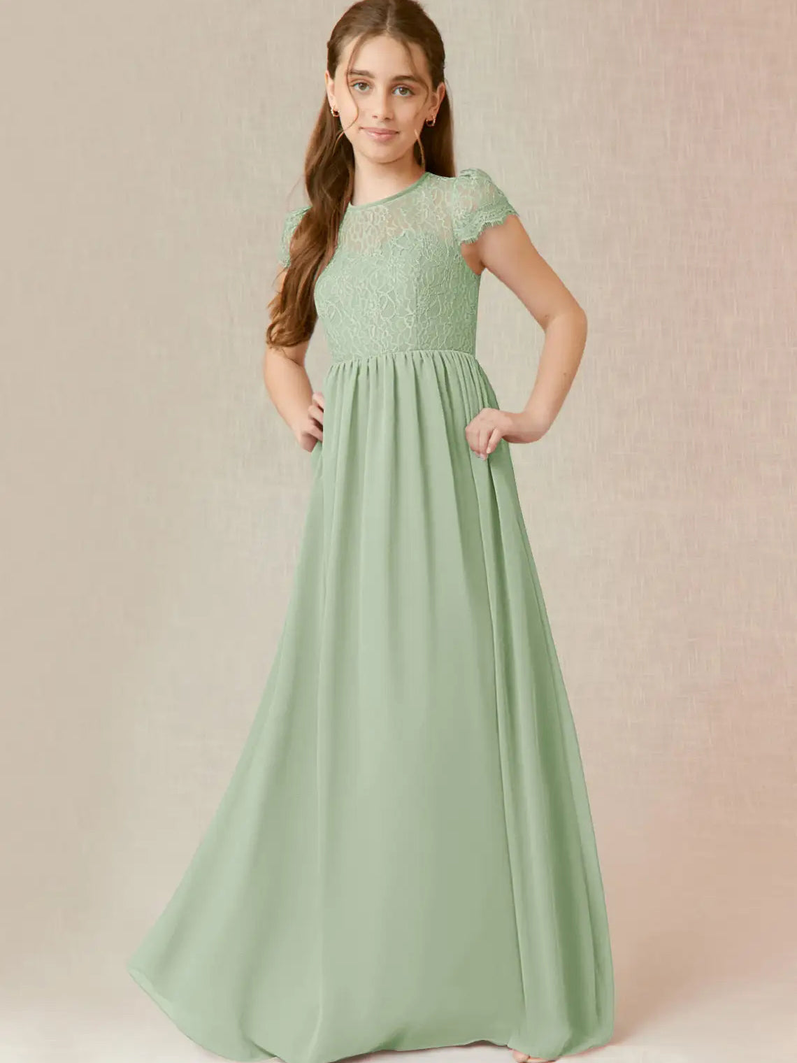 Chiffon A-Line Scoop Neck Half Sleeves Junior Dress-FJ00023